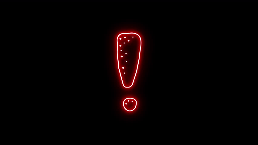 Neon Light Exclamation Mark.  Floating on Alpha Channel