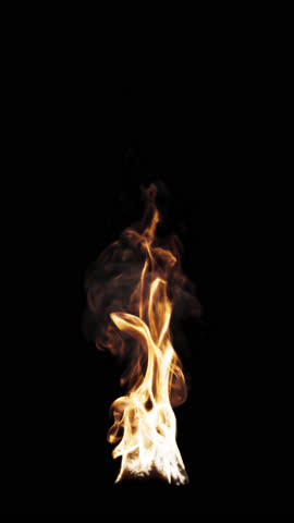 Animation of fire burning. Flame appears on a black background and burns until the end of the video. Vertical composition. File contains Alpha Channel.