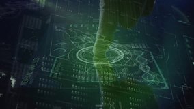 Male operator pressing holographic medical UI, showing scanning rings, world map and data readouts. Technology, futurism, interface, innovation, data, analytics, digital - Powered by Shutterstock - Get 15% off with code: PIKWIZARD15