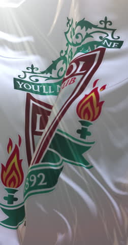 White flag of Liverpool Football Club of England waving, loop. 4K Vertical. 11 04 2025