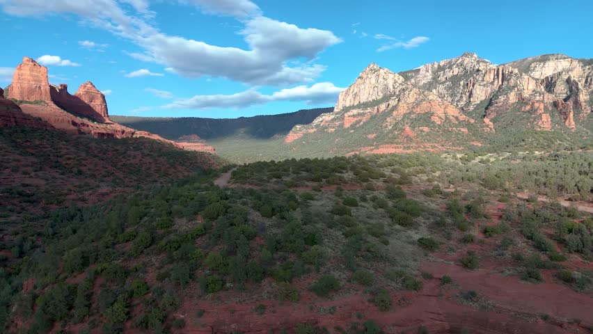 Aerial video over picturesque Sedona, Arizona, in northern Arizona, Flagstaff.
