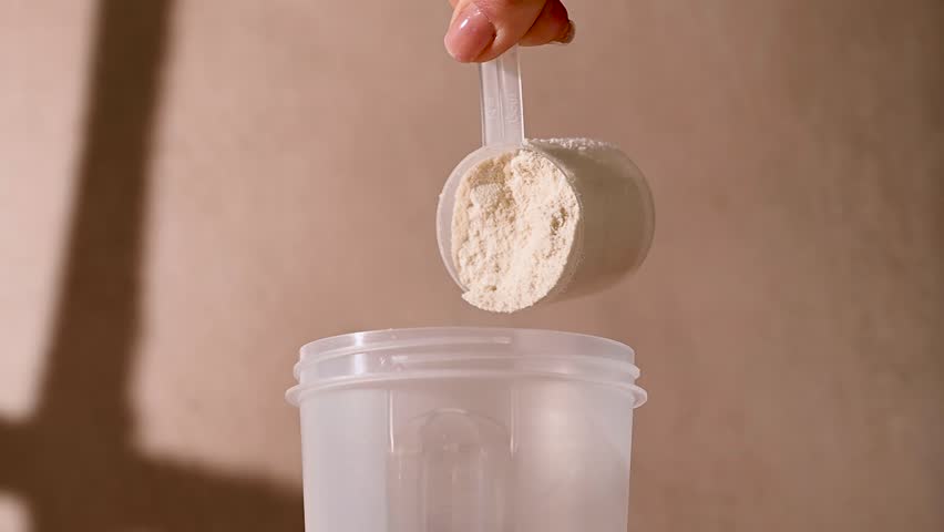 Collage, protein powder. Food supplement, fitness sport, health and nutrition.