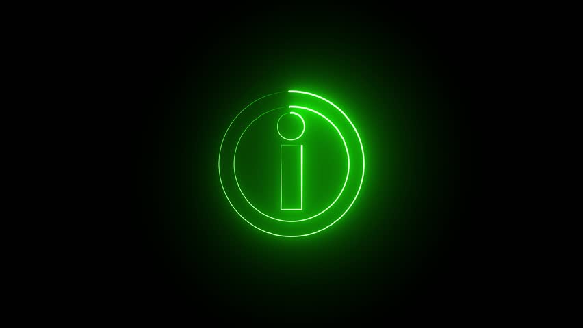 glowing neon green color information sign animation icon help desk open info animated sign symbol on black background