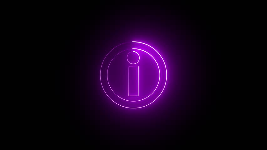 glowing neon purple color information sign animation icon help desk open info animated sign symbol on black background
