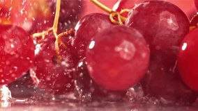 Red grapes fall with splashes on a wet table. Filmed on a high-speed camera at 1000 fps. High quality FullHD footage - Powered by Shutterstock - Get 15% off with code: PIKWIZARD15