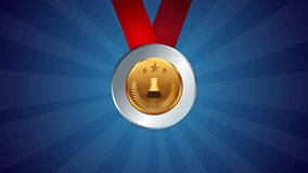 Chemistry science competition medal with ribbon animated gold medals winner champion symbol beaker reaction shine in front of blue sunburst background - Powered by Shutterstock - Get 15% off with code: PIKWIZARD15