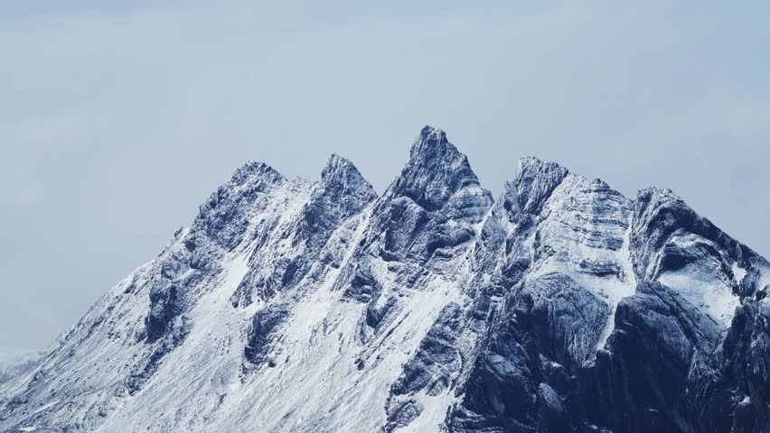 Snowcapped Mountains in Patagonia in Ushuaia in Argentina, Dramatic Mountain Peaks in Beautiful Patagonian Landscape Scenery, Close Up of Summits