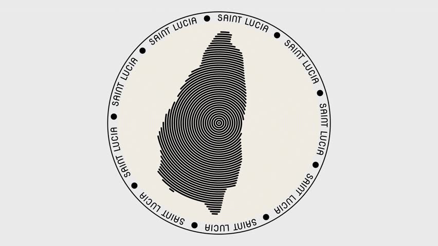 Saint Lucia shape with dynamic circles visual effect. Animation of Saint Lucia logo appearing from rotating rings and country name around the shape. Intro, opening, closing, logo video.