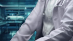 Close up of smart doctor sitting and holding human brain anatomy hologram floating at laboratory with blurring background. Medical worker checking and looking at brain x ray. Technology. Remedial. - Powered by Shutterstock - Get 15% off with code: PIKWIZARD15