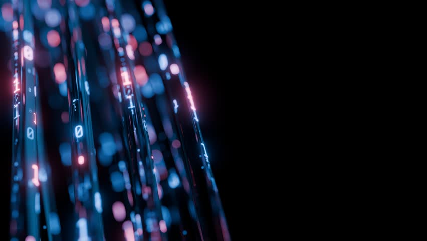 Glowing Binary Code Streams in Blue and Pink Flowing Through Dark Digital Space Representing Data Transmission and Futuristic Technology. Seamless loop