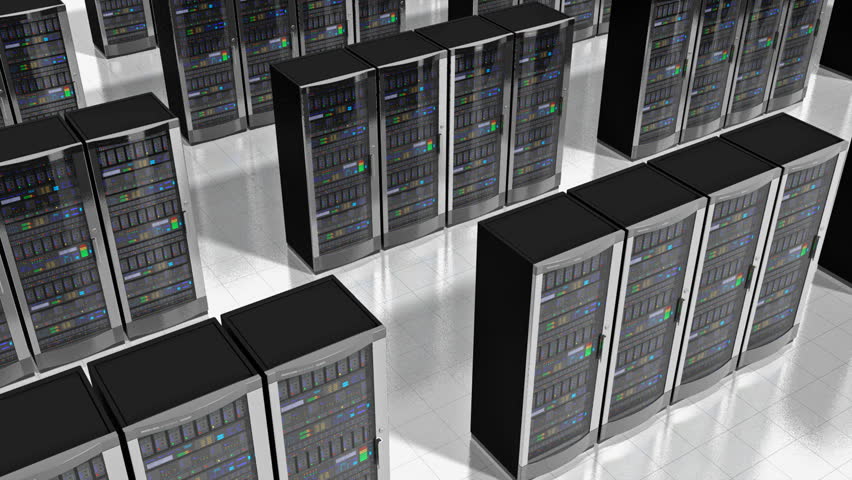 Moving rows of network servers in datacenter Royalty-Free Stock Footage #3784595