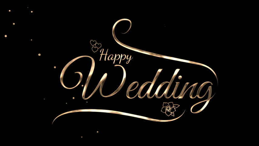 Elegant golden "Happy Wedding" calligraphy text animation with alpha channel. Perfect for wedding invitations, romantic greetings, anniversary cards, and luxury celebration videos.
