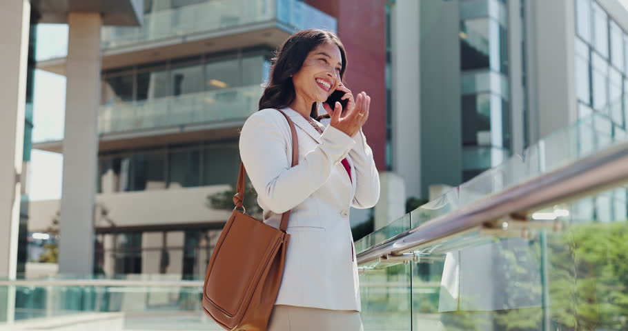 Business, woman and phone call with negotiation in city for property listing, rental agreement and discussion. Realtor, employee and speaking to client for networking, real estate deal and proposal