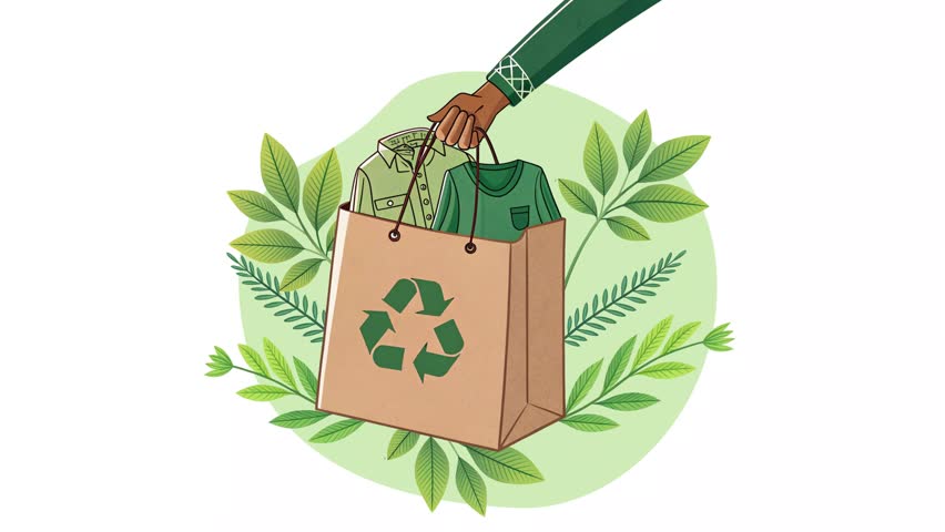Socially Responsible Shopping. Zero Waste. Paper Bag Recycling with Clothes