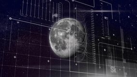 Holographic Moon model being displayed in virtual console, with clear data panels and waveforms. Futuristic, technology, analysis, digital, interface, science, data - Powered by Shutterstock - Get 15% off with code: PIKWIZARD15