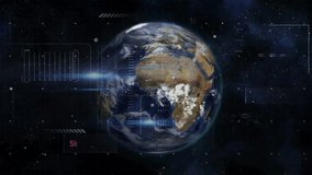 3D Earth globe floating in space, displaying holographic bar charts, line graphs, code snippets. Futuristic, holographic, data visualization, space technology, digital interface, planetary analysis, - Powered by Shutterstock - Get 15% off with code: PIKWIZARD15