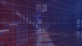 Male player dribbling ball in court indoors, overlaying red blue finance charts and candlesticks. Athlete, sports, competition, fitness, training, motion, energy - Powered by Shutterstock - Get 15% off with code: PIKWIZARD15