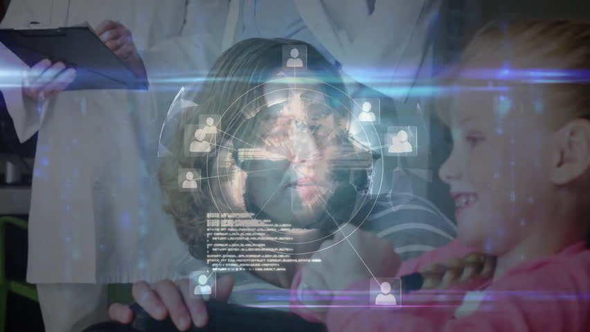 Medical team consulting patient in clinic room, integrating holographic globe and network icons. Healthcare, telemedicine, digital health, medical technology, patient care, professional, futuristic - Powered by Shutterstock - Get 15% off with code: PIKWIZARD15