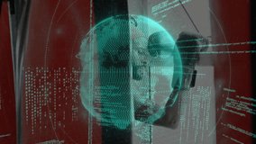 Man exploring cyber security technology, with animated green code overlay and holographic globe. Futuristic, technology, innovation, digital, cybersecurity, virtual, professional - Powered by Shutterstock - Get 15% off with code: PIKWIZARD15