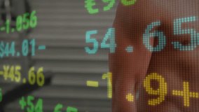 shirtless man performing dumbbell curl in industrial gym, overlaying live stock data. Muscular, strength, finance, digital, industrial, fitness, technology - Powered by Shutterstock - Get 15% off with code: PIKWIZARD15