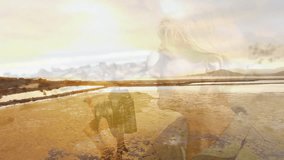 Photographer shooting coastal salt flat scene with tidal pool reflections and golden sunset overlay. Landscape, reflection, tranquility, artistry, outdoor, warm tones, natural - Powered by Shutterstock - Get 15% off with code: PIKWIZARD15