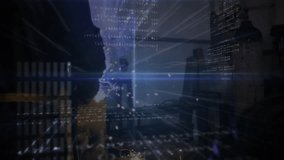 Silhouette standing in dark control room, displaying floating code charts with neon data streams. Futuristic, technology, data, analytics, holographic, neon, digital - Powered by Shutterstock - Get 15% off with code: PIKWIZARD15