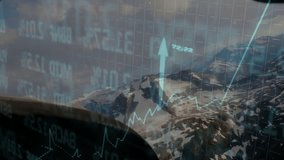 Upward arrow graph being visualized over mountain peaks, with grid lines and numeric code overlay. Finance, analytics, technology, data visualization, futuristic, investment, progress - Powered by Shutterstock - Get 15% off with code: PIKWIZARD15