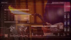 Engineer interacting with handheld device displaying UI with DNA helix and wireframe aircraft. Technology, innovation, holography, data visualization, aerospace, futuristic, digital interface - Powered by Shutterstock - Get 15% off with code: PIKWIZARD15