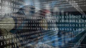 Man using VR headset interacting in virtual cybersecurity space, showing floating binary code. Futuristic, immersive, technology, cyberspace, holographic, digital, innovation - Powered by Shutterstock - Get 15% off with code: PIKWIZARD15