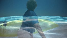 Senior woman exploring tech, interacting with holographic waves and floating binary code. Technology, innovation, futurism, digital, holography, cybernetic, empowerment - Powered by Shutterstock - Get 15% off with code: PIKWIZARD15