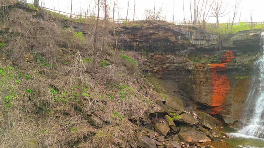 Brandywine Falls Aerial View Scenic Waterfall in Ohio
