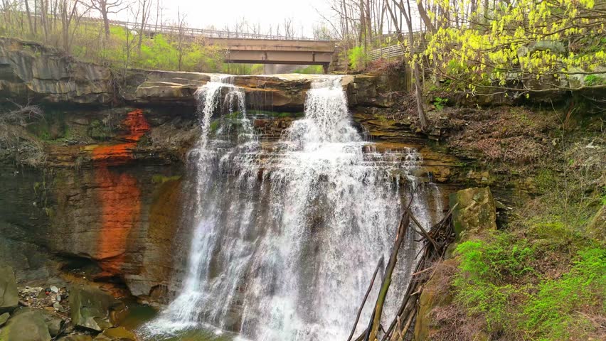 Brandywine Falls Aerial View Scenic Waterfall in Ohio