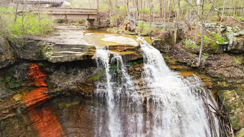 Brandywine Falls Aerial View Scenic Waterfall in Ohio
