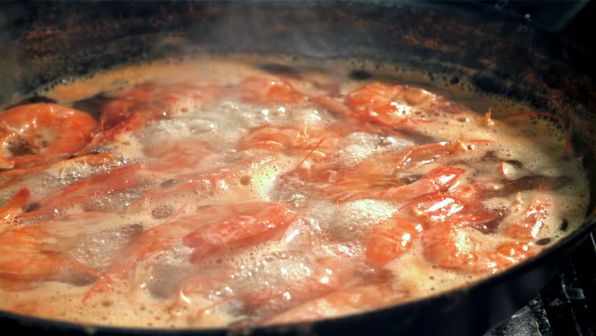 Shrimp in boiling water. Filmed on a high-speed camera at 1000 fps. High quality FullHD footage