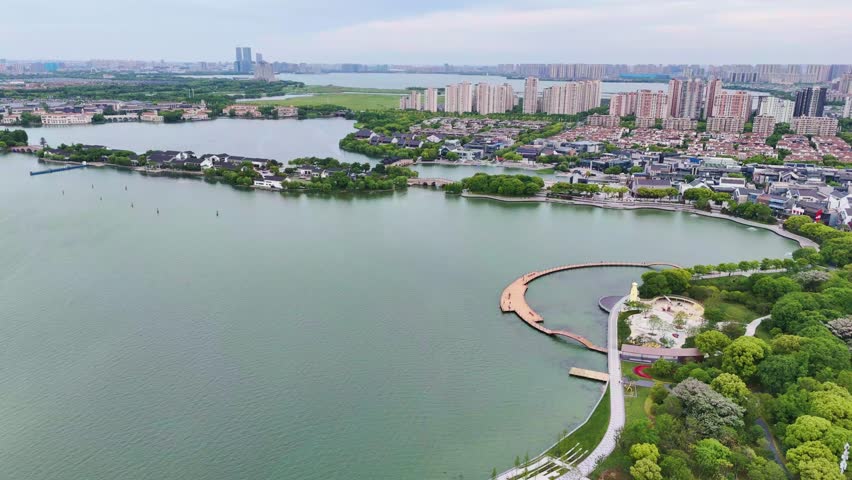 Aerial View of the Urban Landscape of Suzhou, Zhejiang Province, China