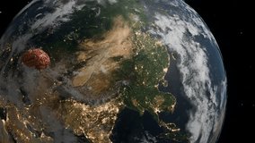 Human brain over Eurasia with green digital data lines emerging from Earth. Futuristic artificial intelligence and global neural network concept. Design for poster, wallpaper, banner, header.vertical - Powered by Shutterstock - Get 15% off with code: PIKWIZARD15