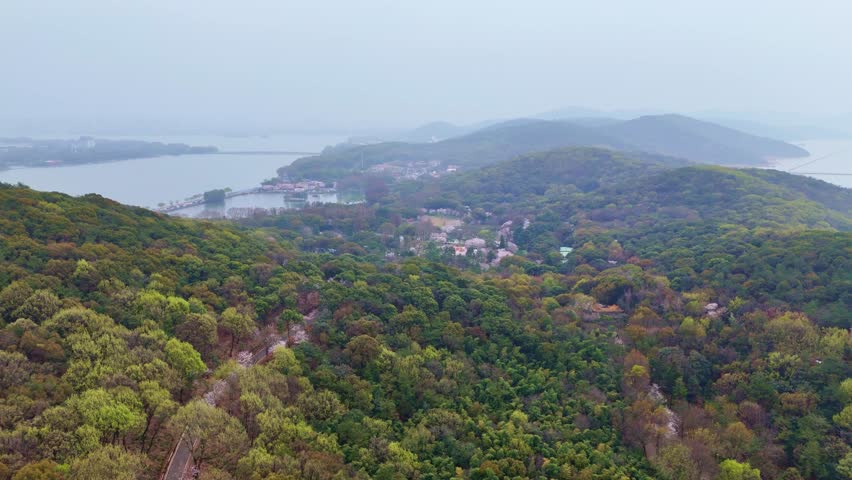 Aerial View of the Yuantouzhu Scenic Area of Taihu Lake in Wuxi, Jiangsu Province, China