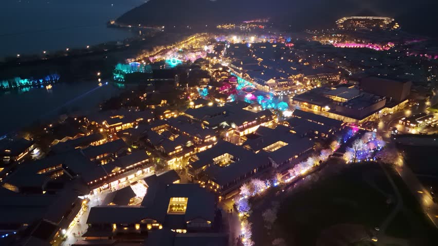 Aerial View of the Night Scenery of Nianhuawan in Wuxi, Jiangsu Province, China