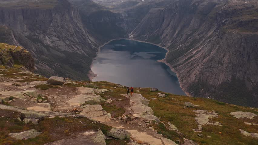 Breathtaking aerial view of a Norwegian landscape with mountains, lake, and nature, Trolltunga