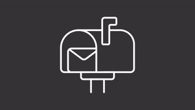 Postal service white line animation. Mailbox animated icon. Moving mail, envelope. Shaking box. Marketing delivery, notification. Isolated element on dark background. Alpha transparent video - Powered by Shutterstock - Get 15% off with code: PIKWIZARD15