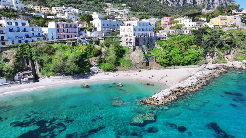 Capri Island At Naples In Campania Italy. Beach Landscape. Giant Cliffs Scene. Capri Island At Naples In Campania Italy. Medieval City Skyline. Bay Of Naples Mediterranean Sea. Beach Skyline.