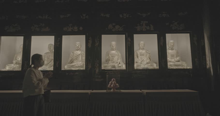 Chengdu, Sichuan, China. Ungraded C LOG 2, golden Buddha statues. Wenshu Monastery Buddhist Temple. Wenshu Monastery Authorized As National Key Buddhist Temple In China.