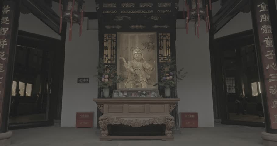 Chengdu, Sichuan, China. Ungraded C LOG 2, Golden Statue To Budhist Deity. Wenshu Monastery Buddhist Temple. Wenshu Monastery Authorized As National Key Buddhist Temple In China.
