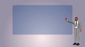 Animated 3d businessman in a gray suit confidently giving a thumbs-up next to a large blank screen, ideal for presentations, business concepts, approval, or motivational video templates - Powered by Shutterstock - Get 15% off with code: PIKWIZARD15