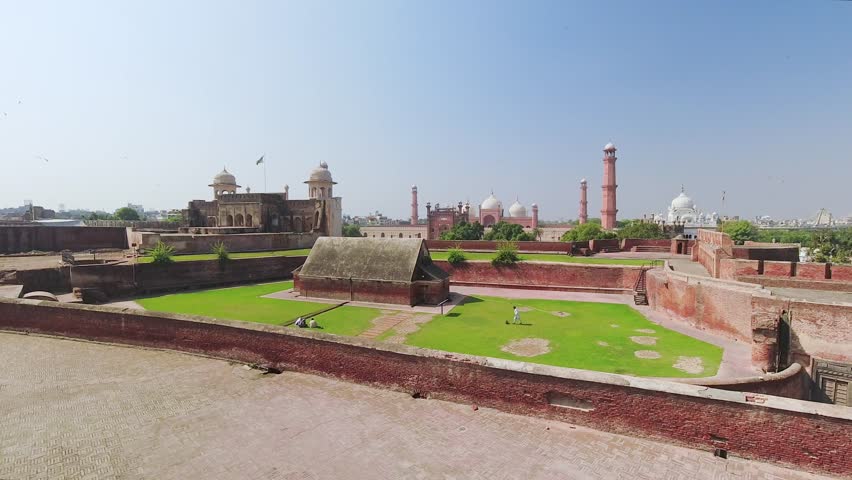 Lahore, Pakistan - 20th october, 2023: zoom in timelapse Lahore Fort, fortified complex in Lahore, Pakistan, comprising mosques, palaces built by Mughal emperors.Historic Walled City.Emperor Akbar era