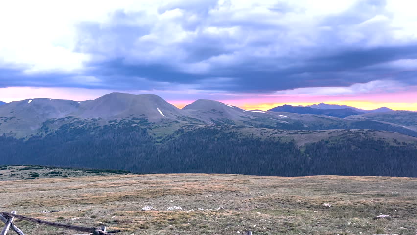 Sunset over Mountains from Trail Ridge Road In Rocky Mountain National Park