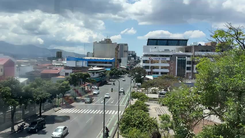 San José, Costa Rica - 04.12.2025: Urban scenes of the capital city featuring historic architecture, public transport, local streets, and daily life