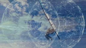 man windsurfing on choppy ocean, network sphere overlay illustrating technology theme for marketers. Adventure, exploration, innovation, technology, connectivity, outdoors, dynamic - Powered by Shutterstock - Get 15% off with code: PIKWIZARD15