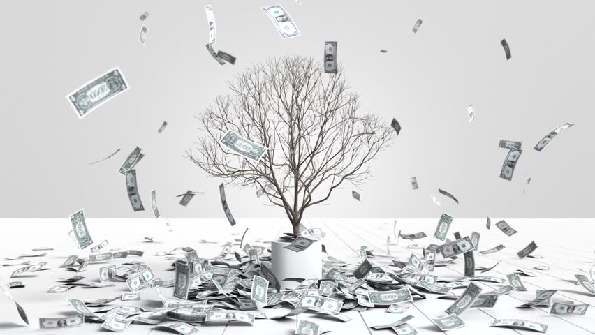Dollar bills falling from tree, Financial growth concept