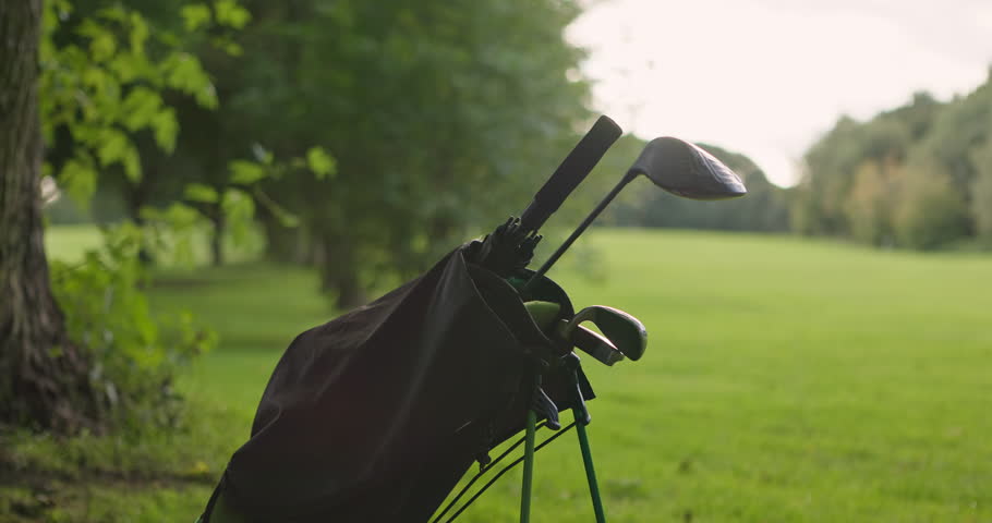 Golf club, hobby and course or recreation, lawn and outdoors or game, performance and equipment. practice and activity or exercise, mockup and nature or caddy, kit and bag for leisure, grass or sport